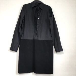 Theory black colorblock half button down long sleeve career shirt dress size 10